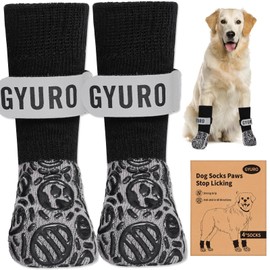 GYURO Dog Socks to Prevent Licking Paws for Hardwood Floors Anti Slip, Strong Traction, Adjustable Dog Boots & Paw Protectors Traction Control for Small Medium Large Senior Dogs (Black, XL)