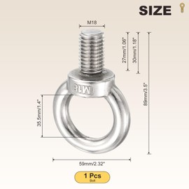 METALLIXITY Shoulder Eye Bolt (M18x30mm) 1Pcs, 304 Stainless Steel Machinery Lifting Ring Threaded Eye Bolt - for Load Hoisting, Silver