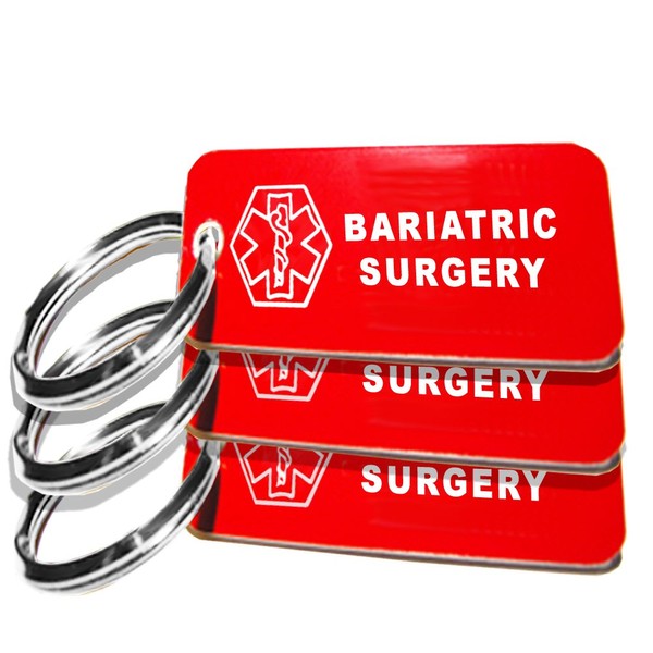 My Identity Doctor - 3 Pre-Engraved Bariatric Surgery Plastic Medical Alert ID Keychains, Small 2.25 x .79 Inch