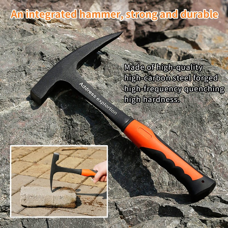 BOROCO Pointed Hammer, Geological Exploration Hammer with Sharpener, Masonry Hammer,