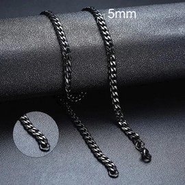 AB Viking Crafts High-Quality Stainless Steel Curb Chain Cuban Chain Colour Black/Black, Thickness 3/5/7 mm, Length 45/50/55/60/70 cm in Gift Box, Lifestyle HipHop Punk Rock Gothic, Stainless Steel