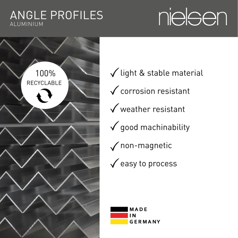 nielsen Aluminium L-Shaped Angle Profile, Matt Anodized, 2000x10x10 mm, Thickness