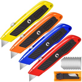 Jetmore 4 Pack Utility Knife, Retractable Box Cutter with 10 SK5 Blades, Heavy Duty Razor Knife for Cardboard, Boxes, and Construction Use