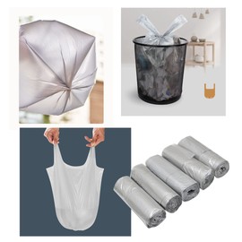 4 GALLON Bathroom Trash Bags, 5 Rolls/100 Counts Small HANDLES Garbage Bags for Office, Kitchen,Bedroom Waste Bin,Colorful Portable Strong Rubbish Bags (silver 100Counts)