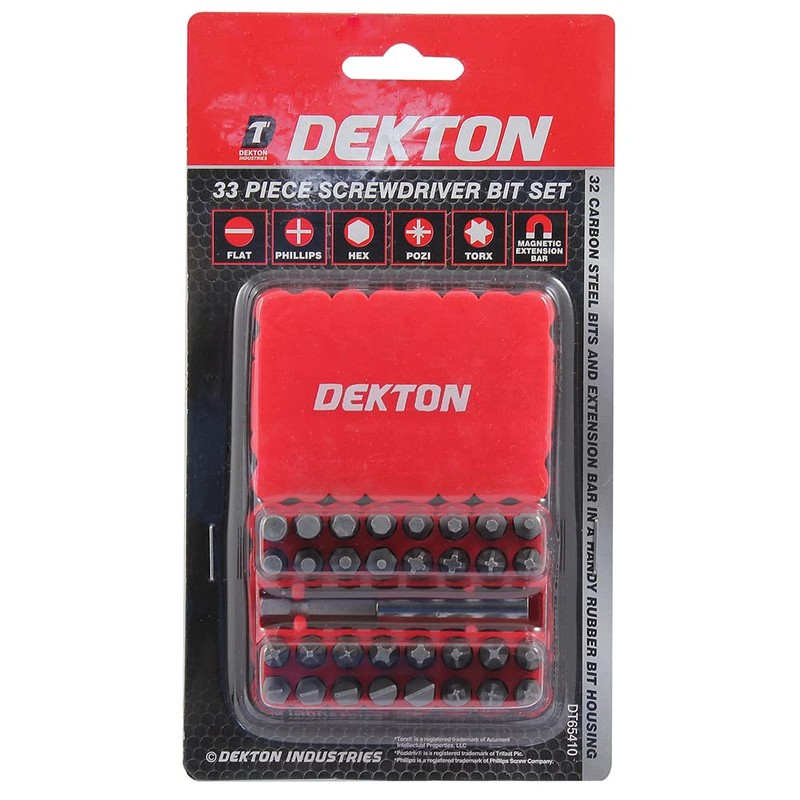 DEKTON DT65410 Screwdriver Bit Set, Black/Red, Set of 33 Piece