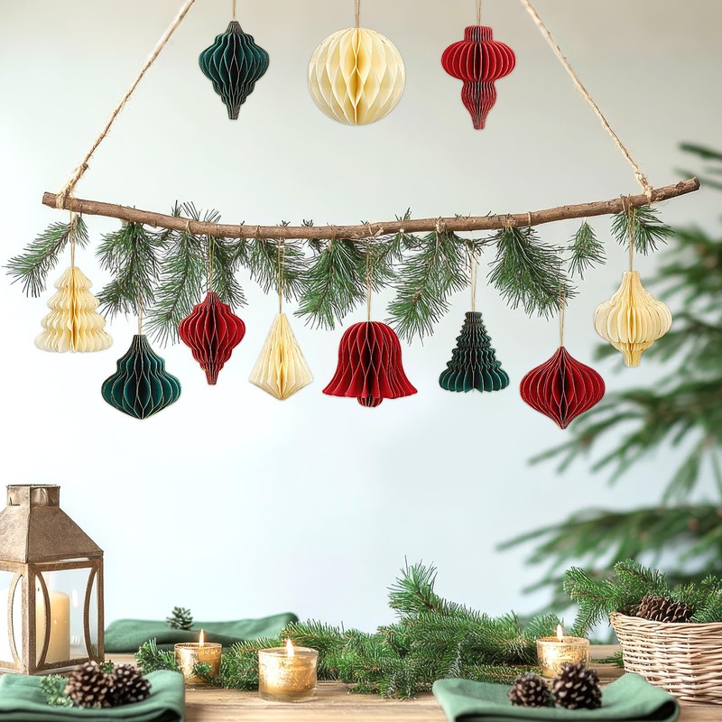 JULMELON 12 Pcs 4In Christmas Paper Honeycomb Decoration for Tree