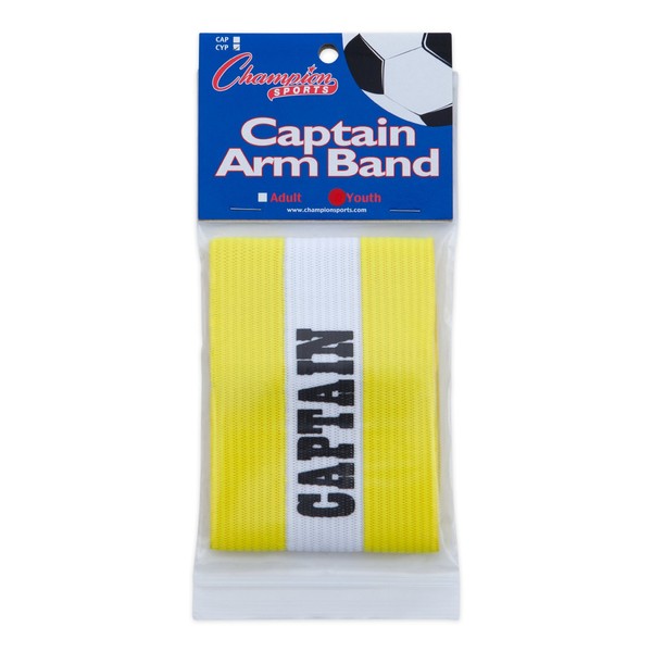 Champion Sports Youth Captain’s Arm Band, Yellow - Unisex Woven Elastic Nylon Captain Arm Bands for Soccer, Football, Basketball and More - Premium Team Sports Accessories for Kids