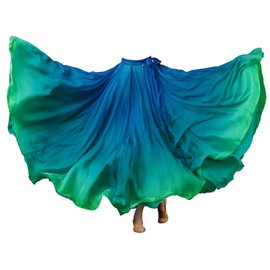 Z&X Modern Ballet Lyrical Dance Skirt Gradient Color Sheer Long Flowy Skirts for Ballerinas Photography Performance Blue Green