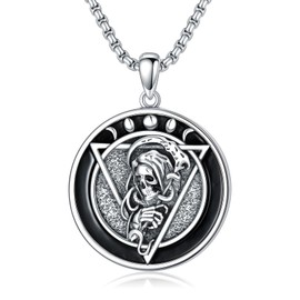 PROESS Santa Muerte Necklace for Men Sterling Silver Moon Phase Necklace Santa Muerte Pendant Jewelry Angel of Death Gifts, not known