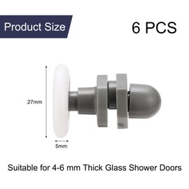 sourcing map 6 Pcs Shower Door Rollers, 27mm Dia Bathroom Glass Door Rollers Runners for 4-6mm Glass Door, Sliding Door Pulleys Wheels Replacement for Kitchen Pan Glass Sliding Door, White