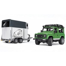 Bruder Toys Land Rover Defender Station Wagon With Horse Trailer And 1 Horse