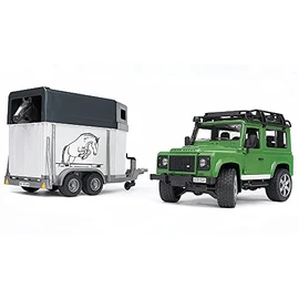 Bruder Toys Land Rover Defender Station Wagon With Horse Trailer And 1 Horse