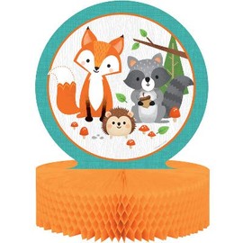 Woodland Animal Creatures Party Supplies, Wild One Birthday Printed Centerpiece with Tissue Base, Box of 6