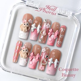 NailPhoria｜SURPRISE DEAL Collections (70 Styles) acrylic press nails:_Coquette Bunny_M