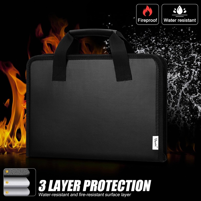 Uquelic Document Organiser Fireproof with Handle, A4 Storage Folder 12