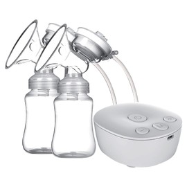 Feiniao Extractor de Leche Doble Eléctrico, Sacaleches Electrico Portátil Recargable USB para Lactancia Materna con 2 Botellas de 150ml, 2 Modos y 9 Niveles Ajustables Bajo Nivel de Ruido Anti-Reflujo