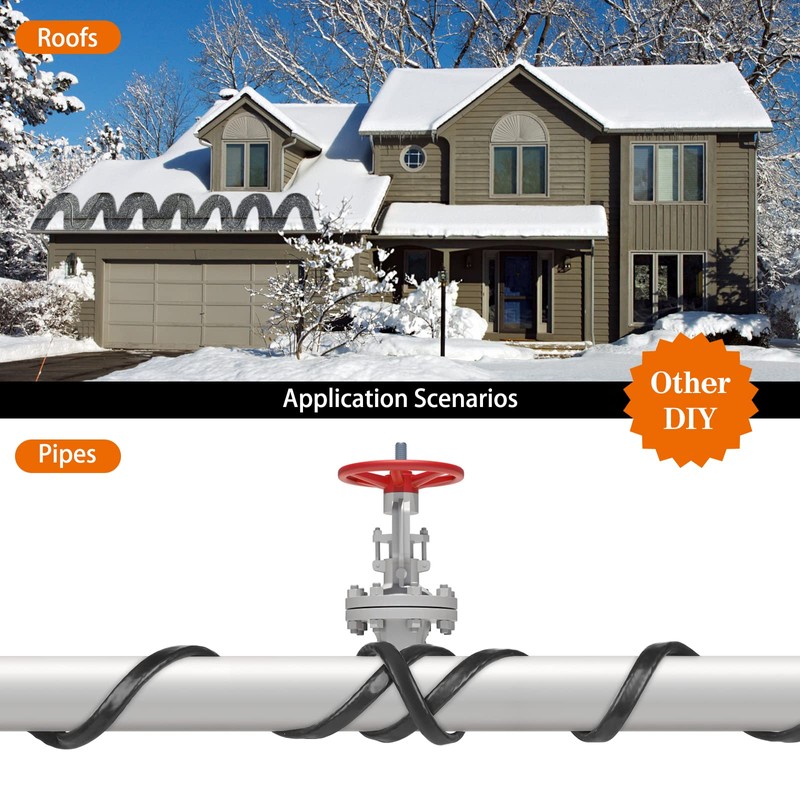 30FT（3~200FT） Heat Tape for Water Pipes, -40°F Deicing Heating Cable,