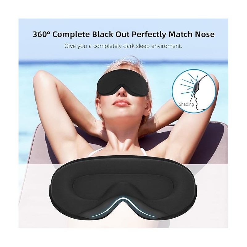 3D Contoured Sleep Eye Mask, Zero Pressure Design, Adjustable Strap,