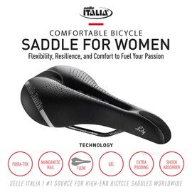 Selle Italia, Lady Gel Flow, S, MTB and Road Bike Saddle, 262 x 135mm, Women, 300g