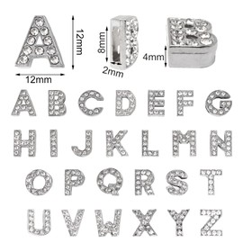 Honbay Honbay 2 Sets of A-Z 8mm Full Rhinestone Slide Charms Crystal Alphabet Letter Beads for Bracelets Necklace Wristbands, Metal