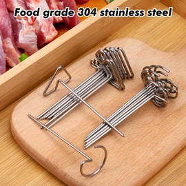 Hejo Pack of 20 Stainless Steel Barbecue Skewers, Meat Skewers Set, Reusable Kebab Skewers, Hanging & Standing Grill Skewers for Hot Air Fryer and Oven