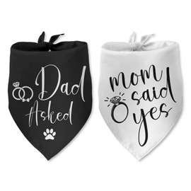 2 Packs Dad Asked and Mom Said Yes Wedding Dog Bandana Bridal Shower Gift Maid of Honor Engagement Announcement Photo Prop Pet Scarf Accessories for Small Medium Large Dog