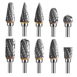 NIYATA 10Pcs Tungsten Carbide Rotary Burr Set,1/8” Shank Die Grinder Bits,Compatible with Dremel Rotary Tool,Carbide Burr Set for DIY Woodworking,Carving,Metal Polishing,Engraving,Drilling