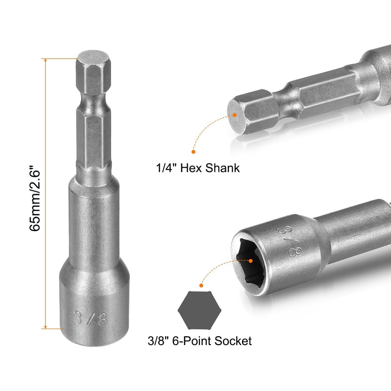 sourcing map 3pcs Hex Nut Driver Drill Bit 3/8" 6-Point