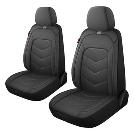 CAROMOP Luxury Faux Leather Seat Covers 2 Front Seat,Easy to Insatll Seat Covers for Cars,Airbag Compatible Fits Most Cars, Vehicles,Sedans,Trucks & SUVs(Black/Grey)