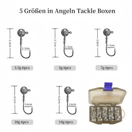 DAYUYUE Jig Heads Fishing Bait Hook Kit Soft Bait Hooks 3.5g 5g 7g 10g 14g Set Include Plastic Fishing Tackle Box Fishing for Freshwater Saltwater (3.5g/14g - 30pcs)