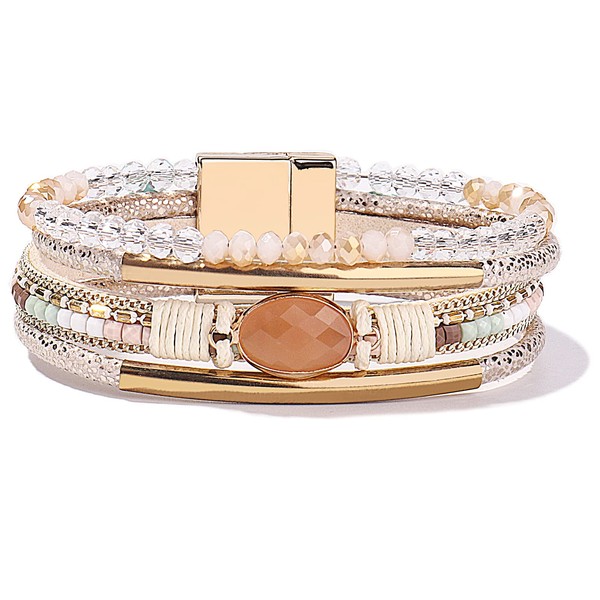 FANCY SHINY Leather Wrap Bracelets Crystal Beads Bracelet Boho Cuff