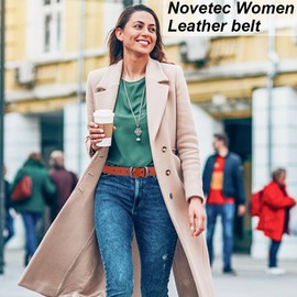 Novetec Women Leather Belts Casual Leather Belt with Pin Buckle Ladies Waist Belt for Jeans Pants (Brown, XS: Fit Waist 23"-26")