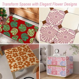 Flower Texture Stencils for Painting, 4PCS 8x8 Inch Stencils for Crafts Reusable, Floral Stencils for Painting on Wood Wall Tile Furniture, Painting Stencils for Home Decor