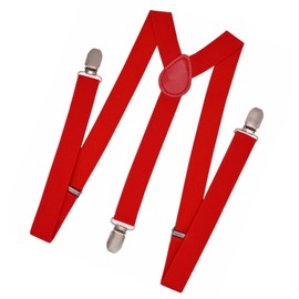 NumRealm 1" Mens Suspenders, 3 Strong Clips Elastic Adjustable Y-Back Suspender brace for Men - Red