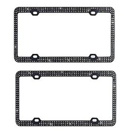 C.P.R. Embedded Diamond Rhinestone Triple Row Metal License Plate Frame Auto Tag Universal Size (Black, Two Pieces)