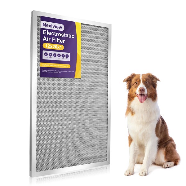 Nexiview 12x20x1 Furnace Filter-MERV8, Washable & Reusable Electrostatic Air Filter,