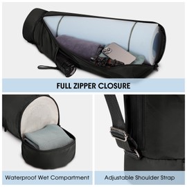 sportsnew Yogatasche Damen mit Nassfach und Flaschentasche Durchgehender Reißverschluss Yogamatte Tasche Verstellbarer Schultergurt Gym Yoga Tasche (Schwarz)