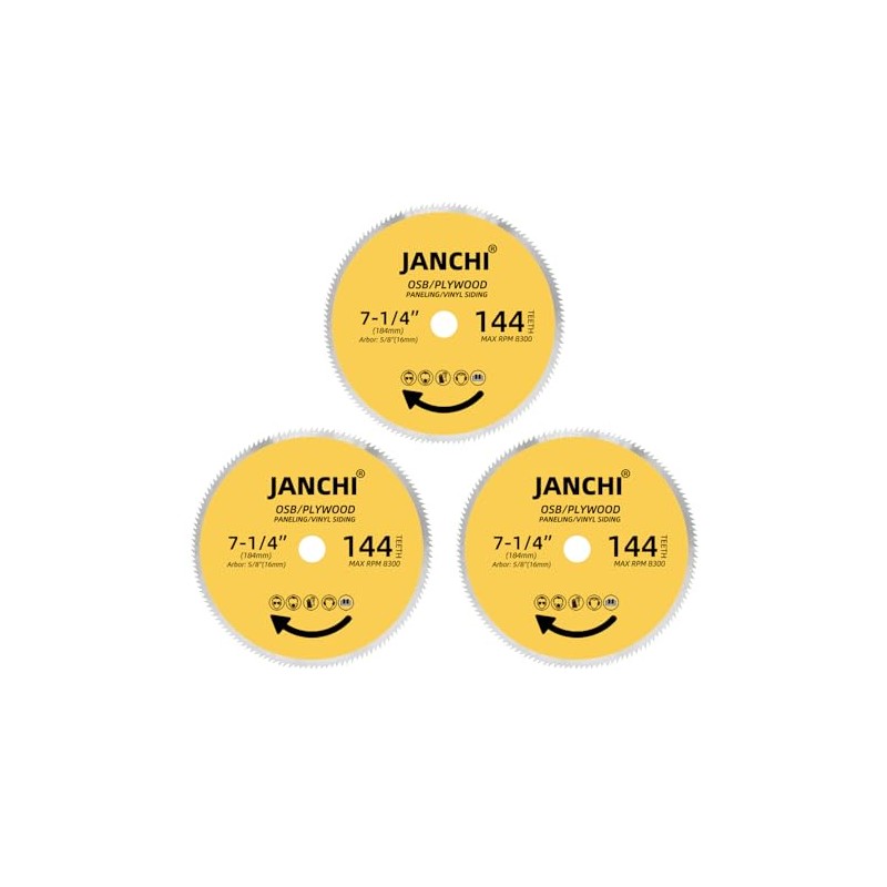 3Pack 7-1/4 Inch 144T Circular Saw Blade, Plywood, OSB, Paneling