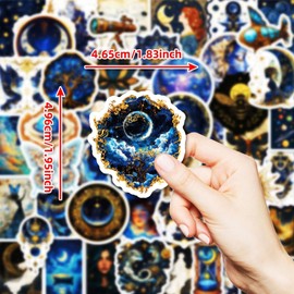 50Pcs Celestial Vinyl Stickers,Planet Moon Space Astronomy Graffiti Stickers,Waterproof Sticker for Phone Laptop Bottles Skateboard Computer Phone Luggage Guitar Gifts Sticker for Kids Teens Girls