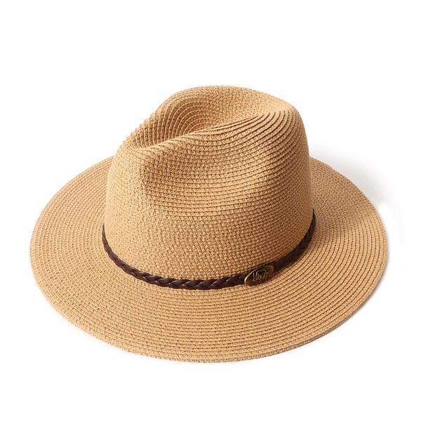 DRESHOW Women Wide Brim Straw Panama Roll up Hat Fedora