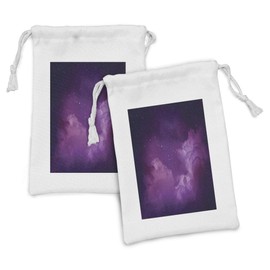 Ambesonne Nebula Fabric Pouch Set of 2, Cosmic Image of Stars in the Celestial Night Sky with Clouds Image, Small Drawstring Bag for Toiletries Masks and Favors, 9" x 6", Indigo Magenta