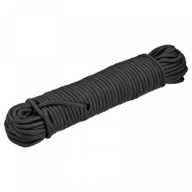 sourcing map Polypropylene Rope Braid Cord 25M/82ft 1/4" Black for Indoor Outdoor Camping Clothes Line