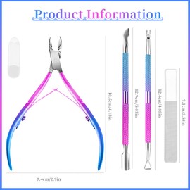 BQAN Cuticle Remover Set with Cuticle Cutter and Cuticle Pusher, Cuticle Nipper and Cutters, Nail Scraper, Dead Skin Clipper, for Fingernails and Toenails (Blue Purple)