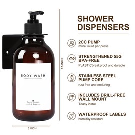 Shampoo and Conditioner Dispenser Wall Mouts Shampoo Dispenser for Shower Wall 3 Chamber -No Drill Shower Soap Dispenser Wall Mounted Amber Plastic Shampoo Bottles 16.9oz