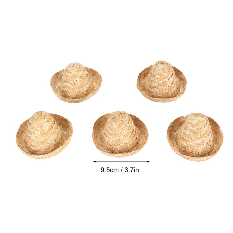 5Pcs Mini Sombrero Straw Hats 3.7in Diameter Retro Simple Style