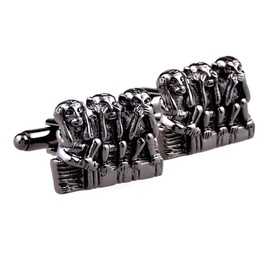 Three Wise Monkeys Gun Black Cufflinks, Hear No Evil, See No Evil, Speak No Evil Design, Fun and Unique Gift for Men Cuff Links