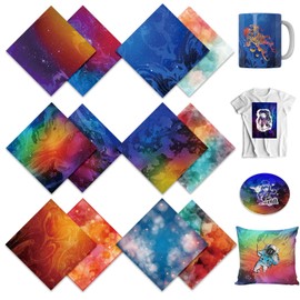 WOWOCUT Infusible Transfer Ink Sheets, Watercolor Heat Transfer Paper, 16 Packs 12x12 Inch, Sublimation Sheet for Cricut Machine, DIY T-Shirt for Girls Mugs, Canvas Carry Bag
