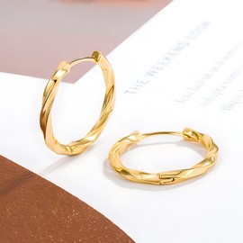 Hinvan 5 Pairs Set Titanium Stainless Steel Earrings for Women Men Girls Earrings Men's Hoop Earrings Women's Hoop Earrings Twisted Earrings Men's Hoop Earrings Small 8-16 mm, Stainless Steel, No