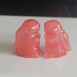 2pcs (Pair Mini Hand Carved Mixed Gemstone Crystal Rabbit Bunny Animal Figurine Animal Carving (red voclano Cherry Quartz)