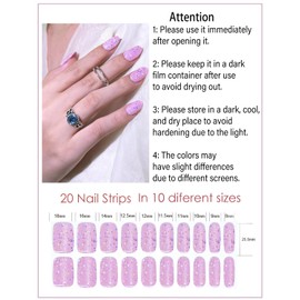 Semi Cured Gel Nail Strips, Luminous Glitter 20pcs Adhesive UV Sticker, Wraps for Home Manicure DIY